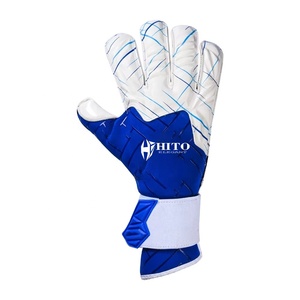 Gants de gardien de but de football en néoprène blanc et bleu, design personnalisé, avec latex allemand gaufré, 4 mm, latex allemand injecté, coupe négative en silicone - Product Image 2