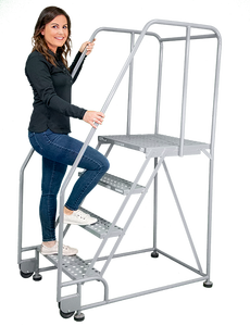 Escalera Industrial de Acero con Ruedas, Peldaños Antideslizantes, Barandilla, Capacidad de Carga de 500 kg, Fabricada en Vietnam, para Supermercados, Talleres, Apartamentos - Product Image 3