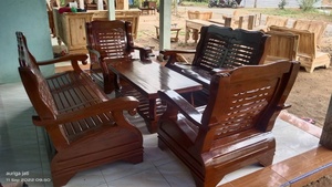 Juego de Sofás Tradicionales de Teca con Mesa de Centro Ovalada, Diseño Impermeable para Sala de Estar, Uso en Exteriores y Hoteles, Muebles para el Hogar - Product Image 3