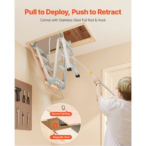 Escalera de Aluminio Multiusos para Ático con Capacidad de 375 LBS/170 KG, Altura Ajustable de 9.8-10.3 pies, Plegable, para Acceso al Ático - Product Image 4