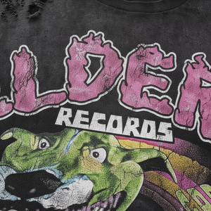 T-shirt en coton noir surdimensionné pour homme Elders Records avec imprimé graphique chien, col rond, manches courtes, style streetwear, coupe jersey - Product Image 5