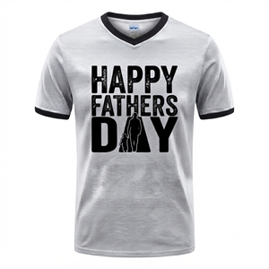เสื้อยืดคอวีวันพ่อแสนสุข เสื้อยืดลำลองผ้าฝ้ายแขนสั้นสำหรับผู้ชายพร้อมขอบตัดสี - Product Image 5