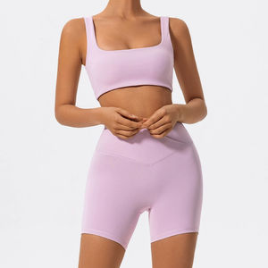 Conjunto de Ropa Deportiva para Mujer, Sólido, para Yoga y Gimnasio, de Secado Rápido y Transpirable, con Pantalones Cortos de Yoga con Cintura Cruzada en V y Sujetador Deportivo, Tallas Grandes - Product Image 2