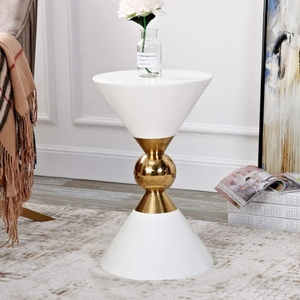 Renzo Round <b>Hourglass</b> End Table Black White Finish Antique Gold Pedestal Base Modern Accent Luxury Side Table Metal - Product Image 2