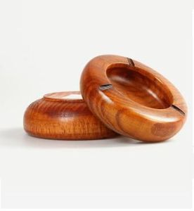 Cendrier de bureau en bois, style rétro, porte-cigares, usage domestique, forme ronde, finition bois naturel - Product Image 3