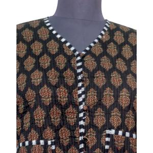 Handmade <b>Quilted</b> Short Cotton Block Print Floral Print Long Sleeve Button Stripe Women's Autumn Winter <b>Jackets</b> - Product Image 2