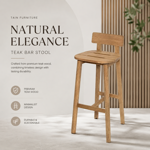 Tabouret de bar contemporain en teck massif de qualité supérieure, résistant aux intempéries, pour villa, café, bistrot, terrasse, Jepara OEM - Product Image 1