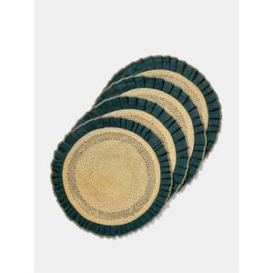 Mantel Individual Redondo de Paja Tejida al por Mayor con Borde Ondulado Verde Oscuro, Tapete de Mesa Natural, Decoración Boho para Mesa de Comedor, Vajilla de Cocina - Product Image 1