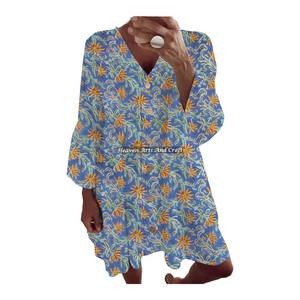 ชุดเดรสลายดอกไม้สไตล์โบฮีเมียนสำหรับผู้หญิง ชุดฤดูร้อนน้ำหนักเบา เหมาะสำหรับการไปเที่ยวชายหาด วันหยุด และกิจกรรมกลางแจ้งในยามเย็น - Product Image 1