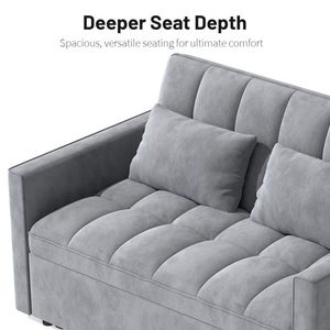 Corduroy Double <b>Sleeper</b> <b>Sofa</b> with Pull-Out Bed 2 Soft Pillows Side Storage Pocket - Product Image 6