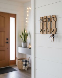 Stylish Wooden Home Word <b>Key</b> Holder <b>Hook</b> For New Home Decor And <b>Wall</b> Mounted <b>Key</b> Storage Space Saving Solution From India - Product Image 5