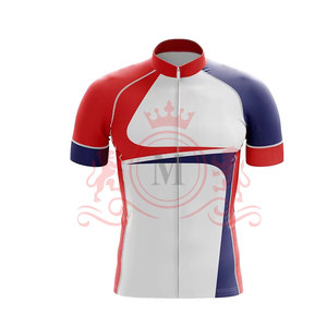 Ensemble maillot et short de cyclisme pour homme, design color block rouge, blanc et bleu, fermeture éclair intégrale sur le devant, coupe sans couture pour adultes - Product Image 3
