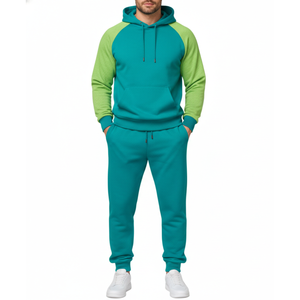 Best Selling Vibrant Teal and <b>Lime</b> Green Mens Tracksuit | Bright Raglan Sleeve Sportswear Set | Custom Logo two Piece set - Product Image 1