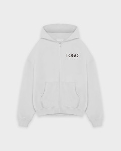 <b>Light</b> Grey Full Zip Hoodies 450 GSM Cotton Fleece Heavyweight Oversized Boxy Fit Men Drop Shoulder Custom Logo Zipper up Hoodie - Product Image 3