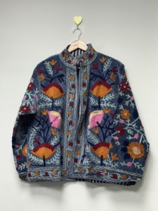 Maaunique Hand Embroidered <b>Velvet</b> Bomber <b>Jacket</b> <b>Women</b> Boho Folk Art Long Sleeve Reversible Eco-Friendly Breathable Floral Winter - Product Image 3