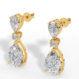 Pendientes Colgantes de Diamantes Cultivados en Laboratorio, Oro de 14K |   Diseño de doble gota con corte de pera |   Joyería Fina de Lujo para Regalo de Boda, Certificada por PE-CERI - Product Image 5