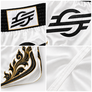 White Unisex Boxing Shorts <b>Black</b> Gold Embroidery Design Regular Fit Adults Lightweight Quick Dry Windproof <b>Combat</b> Sports Apparel - Product Image 5