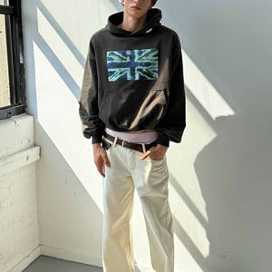 Vente en gros de sweats à capuche vintage décontractés à motif drapeau, 100% Coton, Écologiques, Confortables, Élégants, Coupe courte, Imprimés, Logo personnalisé, Coupe oversize - Product Image 4