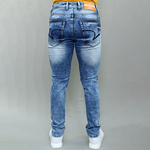 Jeans en denim bleu extensible taille mi-haute pour hommes Gex en gros - Product Image 4