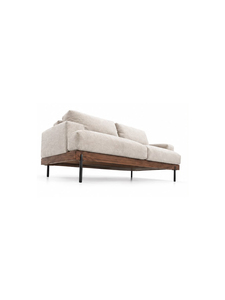Canapé d'extérieur minimaliste deux places avec coussins en tissu beige et base en bois pour jardin, terrasse ou usage extérieur - Product Image 4