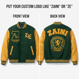 ZAINI <b>Mens</b> Autumn High Street Varsity <b>Jacket</b> 320 GSM Premium <b>Woolen</b> Polyester Fleece Windproof Contrast Panel Embossed Chenille - Product Image 1