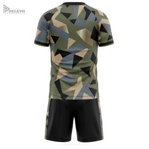 Conjunto de Uniforme de Fútbol Sublimado Personalizado, Camiseta y Pantalones Cortos de Fútbol para Hombre con Camuflaje Geométrico, Kit de Partido Verde Oliva - Product Image 2