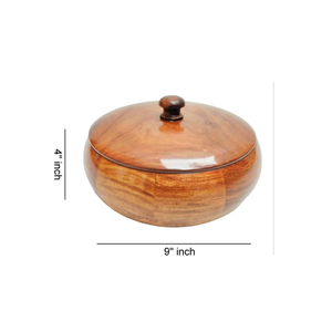 Premium Wooden Roti Box With <b>Tong</b> for <b>Serving</b> Wooden Casserole 22cm Round brass brid design Chapati Box With wood Lid - Product Image 5