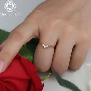 Bague de fiançailles classique pour femme en or jaune 10K plaqué or, sertie de trois pierres de moissanite taille coussin, par Charm Jewells - Product Image 3