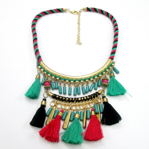 Collier Statement Bohème en Macramé pour Femme, Fil de Lin Teal, Chaîne Plaqué Or, Pendentif Goutte d'Eau, Colliers Ras du Cou Tendance - Product Image 6