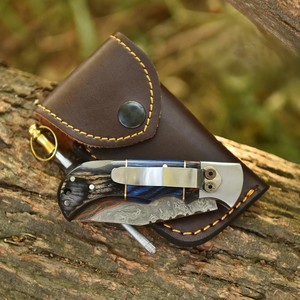 Nordic Forge Copper Damascus Steel Industrial Grade Folding <b>Knife</b> Back <b>Lock</b> Pakka Wood Handle Pocket Clip Sheath OEM EDC - Product Image 4