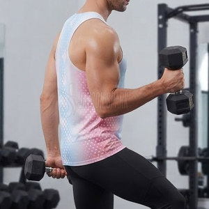 Best Selling Unique Design Men Sublimation Gym Vest 100% Polyester Quick Dry Custom Color & Size Fitness Wear Cheap Price - Product Image 4