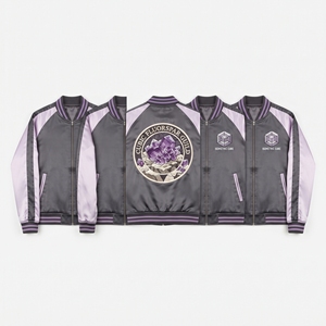 Factory Direct Plum Ivory Satin Varsity Jacket Zip Up Custom Embroidered Blackthorn Hedge Guild Baseball <b>Coat</b> - Product Image 2