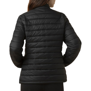 Veste matelassée pour femme, manches longues, col montant, fermeture éclair, vêtement d'extérieur d'hiver, couleur unie noire, rembourrage en polyester - Product Image 4