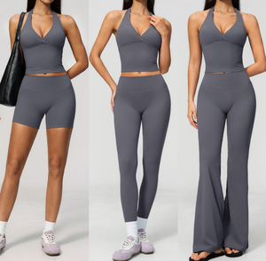 Nuevo Conjunto Deportivo de Secado Rápido con Cuello en V, Leggings y Pantalones Acampanados de Cintura Alta para Yoga, Fitness, Running y Gimnasio para Mujer - Product Image 4