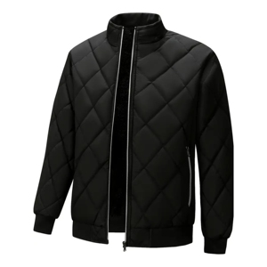 IMPROVEMENTS SPORTS Men's Black Quilted Winter <b>Jacket</b> Stand Collar Zipper Closure <b>Fleece</b> <b>Lined</b> Casual Style Windproof Polyester - Product Image 1