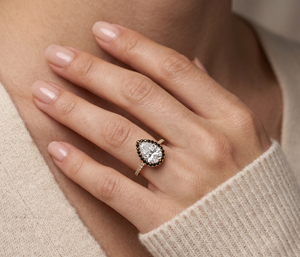 14K Gold Pear Cut Moissanite Engagement <b>Ring</b> with Black <b>Diamond</b> Halo & Pavé Band – Custom Fine Jewelry - Product Image 6