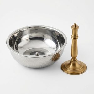 Handmade 28cm SS304 Steel Hammered Bowl with Brass Stem Flat Pack <b>PC</b> Flat Pack Home Decor - Product Image 1