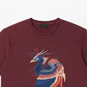 T-shirt décontracté tendance avec broderie vieillie, en coton doux et confortable pour le quotidien - Product Image 2