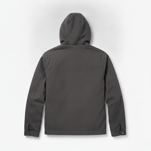 Veste en jean à capuche gris foncé pour homme avec fermeture boutonnée, coupe classique, couleur unie, style décontracté coupe-vent pour l'automne - Product Image 2
