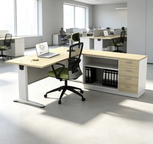 Bureau informatique commercial moderne de 1,80 m, durable et spacieux, en aggloméré et bois, à assembler soi-même, autoportant, système de bureau AY - Product Image 1