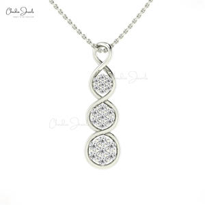 Pendentif en grappe de diamants de 0,44 carats, clarté I1-I2, serti pavé, avec pendentif torsadé en or 14 carats marqué, pour elle, de fournisseurs vérifiés - Product Image 4