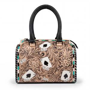 Bolso de Viaje Mini Deportivo de Lujo 2026, Nuevo y Moderno, 100% Cuero Genuino, Portátil, con Grabado Floral y Diseño de Ases de Cartas - Product Image 2