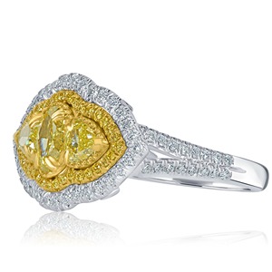 Anillo de Compromiso con Diamante Amarillo de Corte Ovalado Cultivado en Laboratorio, Oro Blanco de 14k, Doble Halo, VVS+, Certificado IGI, Anillo de Boda con Vástago Dividido - Product Image 3