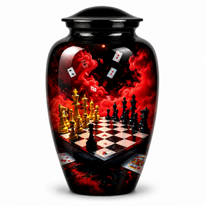 Magnifique autocollant d'échecs théâtral avec urne funéraire commémorative en émail pour cendres humaines d'adultes - Product Image 2