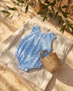Newborn Baby Romper 100% Organic Cotton Bodysuit Sleeveless Blue <b>Circle</b> Printed Infant Clothing for Boys Girls - Product Image 3