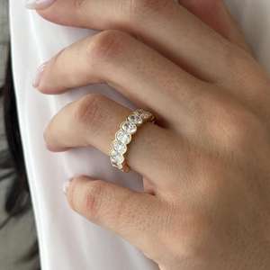 UNIQUE 4.5 Carat Oval Bezel Set Eternity Band , Yellow Gold Lab Grown Diamond Full Eternity <b>Stacking</b> <b>Ring</b> - Product Image 1