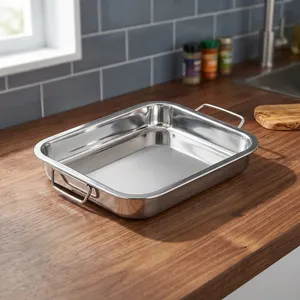 Stainless Steel <b>Tray</b> with Handles for Baking Roasting <b>Grilling</b> Serving | Rectangular <b>Oven</b> <b>Tray</b> Kitchen Cookware Serving <b>Tray</b> - Product Image 6