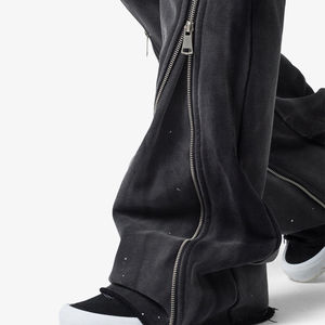 Pantalones deportivos casuales para hombre, estilo flare apilado, de poliéster con lavado ácido, ecológicos, transpirables, de ajuste holgado, con cremallera - Product Image 6