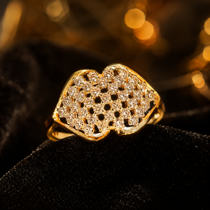 Premium 14K <b>Gold</b> Heart Face <b>Ring</b> with Diamond Look Stones Stylish Bridal Jewelry for Women Supplier - Product Image 3