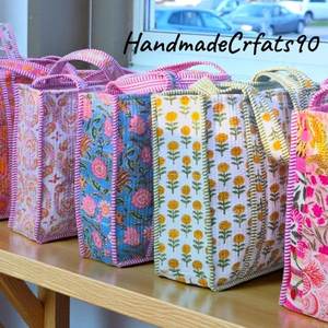 Indian Hand <b>Block</b> Printed Quilted Women's Winter Summer Fashion Tote Shopping Carry Shoulder Bag Multi-Color Geometric <b>Shapes</b> - Product Image 2